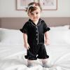 imageKuriozud Toddler Baby Girl Summer Satin Pajamas Kids Summer Pjs Set Short Sleeve Button Down Nightwear Sleepwear 06TBxlack