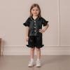 imageKuriozud Toddler Baby Girl Summer Satin Pajamas Kids Summer Pjs Set Short Sleeve Button Down Nightwear Sleepwear 06TBxlack