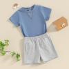 imageToddler Baby Boy Clothes 2 Piece Summer Outfit Short Sleeve T Shirt Top and Shorts Set with Pocket Infant ClothingBlue  Grey