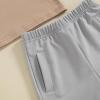 imageToddler Baby Boy Clothes 2 Piece Summer Outfit Short Sleeve T Shirt Top and Shorts Set with Pocket Infant ClothingBrown  Grey