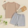 imageToddler Baby Boy Clothes 2 Piece Summer Outfit Short Sleeve T Shirt Top and Shorts Set with Pocket Infant ClothingBrown  Grey