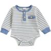 imageKuriozud Newborn Baby Boy Clothes Long Sleeve Romper Bodysuit One Peice Outfit Infant Soft Waffle Fall Winter ClothingButton Stripe Blue