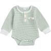 imageKuriozud Newborn Baby Boy Clothes Long Sleeve Romper Bodysuit One Peice Outfit Infant Soft Waffle Fall Winter ClothingButton Stripe Green