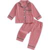 imageKuriozud Toddler Baby Girl Boy Christmas Pajamas Set Kids Plaid Long Sleeve Lapel TopsLong Pants Sleepwear NightwearRed