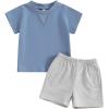 imageToddler Baby Boy Clothes 2 Piece Summer Outfit Short Sleeve T Shirt Top and Shorts Set with Pocket Infant ClothingBlue  Grey