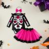 imageKuriozud Halloween Outfit Clothes Toddler Baby Girl Skeleton Rose Long Sleeve Romper with Bow Headband Tulle Skirt 3Pcs SetBlack