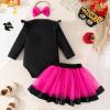 imageKuriozud Halloween Outfit Clothes Toddler Baby Girl Skeleton Rose Long Sleeve Romper with Bow Headband Tulle Skirt 3Pcs SetBlack