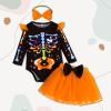 imageKuriozud Halloween Outfit Clothes Toddler Baby Girl Skeleton Rose Long Sleeve Romper with Bow Headband Tulle Skirt 3Pcs SetOrange