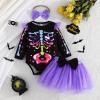 imageKuriozud Halloween Outfit Clothes Toddler Baby Girl Skeleton Rose Long Sleeve Romper with Bow Headband Tulle Skirt 3Pcs SetPurple