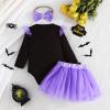 imageKuriozud Halloween Outfit Clothes Toddler Baby Girl Skeleton Rose Long Sleeve Romper with Bow Headband Tulle Skirt 3Pcs SetPurple