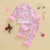 imageKuriozud Kids Toddler Girl Christmas Pajamas Fuzzy Trim Long Sleeve Button Down Shirt Top and Pants 2pcs Pjs Sets SleepwearChristmas Tree Santa Pink