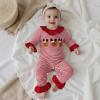 imageKuriozud Newborn Baby Girl Christmas Outfit Ruffle Romper Long Sleeve Jumpsuit Cute Infant Girl Christmas ClothesReindeer Striped Red