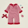 imageKuriozud Newborn Baby Girl Christmas Outfit Ruffle Romper Long Sleeve Jumpsuit Cute Infant Girl Christmas ClothesReindeer Striped Red