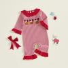 imageKuriozud Newborn Baby Girl Christmas Outfit Ruffle Romper Long Sleeve Jumpsuit Cute Infant Girl Christmas ClothesReindeer Striped Red