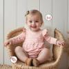 imageKuriozud Newborn Baby Girl Fall Winter Clothes Ruffle Romper Bodysuit with Headband Socks Cute Infant Baby Girl OutfitBow Pink