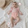 imageKuriozud Newborn Baby Girl Fall Winter Clothes Ruffle Romper Bodysuit with Headband Socks Cute Infant Baby Girl OutfitBow Pink