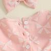 imageKuriozud Newborn Baby Girl Fall Winter Clothes Ruffle Romper Bodysuit with Headband Socks Cute Infant Baby Girl OutfitBow Pink