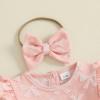 imageKuriozud Newborn Baby Girl Fall Winter Clothes Ruffle Romper Bodysuit with Headband Socks Cute Infant Baby Girl OutfitBow Pink