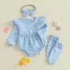 imageKuriozud Newborn Baby Girl Fall Winter Clothes Ruffle Romper Bodysuit with Headband Socks Cute Infant Baby Girl OutfitFloral Blue