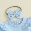 imageKuriozud Newborn Baby Girl Fall Winter Clothes Ruffle Romper Bodysuit with Headband Socks Cute Infant Baby Girl OutfitFloral Blue