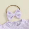 imageKuriozud Newborn Baby Girl Fall Winter Clothes Ruffle Romper Bodysuit with Headband Socks Cute Infant Baby Girl OutfitFloral Purple