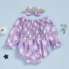 imageKuriozud Newborn Baby Girl Halloween Outfit Smocked Bubble Romper Jumpsuit Cute Infant Girl Fall ClothesOff the Shoulder Ghost