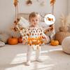 imageKuriozud Newborn Baby Girl Halloween Outfit Smocked Bubble Romper Jumpsuit Cute Infant Girl Fall ClothesOff the Shoulder Pumpkin