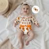 imageKuriozud Newborn Baby Girl Halloween Outfit Smocked Bubble Romper Jumpsuit Cute Infant Girl Fall ClothesOff the Shoulder Pumpkin