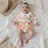 imageKuriozud Newborn Baby Girl Thanksgiving Outfit Bow Romper Long Sleeve Jumpsuit Cute Infant Girl Fall ClothesSweetie Pie Apricot