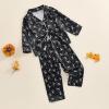 imageKuriozud Toddler Baby Girl Halloween Pajamas Set Little Girl Pumpkin Long Sleeve Lapel TopsRuffled Pants Sleepwear NightwearBlack Skeleton