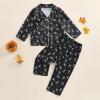 imageKuriozud Toddler Baby Girl Halloween Pajamas Set Little Girl Pumpkin Long Sleeve Lapel TopsRuffled Pants Sleepwear NightwearBlack Skeleton