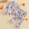 imageKuriozud Toddler Baby Girl Halloween Pajamas Set Little Girl Pumpkin Long Sleeve Lapel TopsRuffled Pants Sleepwear NightwearGrey