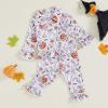 imageKuriozud Toddler Baby Girl Halloween Pajamas Set Little Girl Pumpkin Long Sleeve Lapel TopsRuffled Pants Sleepwear NightwearGrey