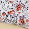 imageKuriozud Toddler Baby Girl Halloween Pajamas Set Little Girl Pumpkin Long Sleeve Lapel TopsRuffled Pants Sleepwear NightwearGrey