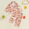 imageKuriozud Toddler Baby Girl Halloween Pajamas Set Little Girl Pumpkin Long Sleeve Lapel TopsRuffled Pants Sleepwear NightwearOrange Pumpkin Ghost