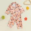 imageKuriozud Toddler Baby Girl Halloween Pajamas Set Little Girl Pumpkin Long Sleeve Lapel TopsRuffled Pants Sleepwear NightwearOrange Pumpkin Ghost
