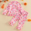 imageKuriozud Toddler Baby Girl Halloween Pajamas Set Little Girl Pumpkin Long Sleeve Lapel TopsRuffled Pants Sleepwear NightwearPink