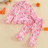 imageKuriozud Toddler Baby Girl Halloween Pajamas Set Little Girl Pumpkin Long Sleeve Lapel TopsRuffled Pants Sleepwear NightwearPink