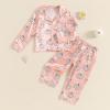 imageKuriozud Toddler Baby Girl Halloween Pajamas Set Little Girl Pumpkin Long Sleeve Lapel TopsRuffled Pants Sleepwear NightwearPink Orange Pumpkin