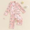 imageKuriozud Toddler Baby Girl Halloween Pajamas Set Little Girl Pumpkin Long Sleeve Lapel TopsRuffled Pants Sleepwear NightwearPink Orange Pumpkin