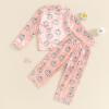 imageKuriozud Toddler Baby Girl Halloween Pajamas Set Little Girl Pumpkin Long Sleeve Lapel TopsRuffled Pants Sleepwear NightwearPink Orange Pumpkin
