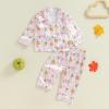 imageKuriozud Toddler Baby Girl Halloween Pajamas Set Little Girl Pumpkin Long Sleeve Lapel TopsRuffled Pants Sleepwear NightwearPink Pumpkin Ghost