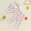 imageKuriozud Toddler Baby Girl Halloween Pajamas Set Little Girl Pumpkin Long Sleeve Lapel TopsRuffled Pants Sleepwear NightwearPink Pumpkin Ghost