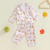 imageKuriozud Toddler Baby Girl Halloween Pajamas Set Little Girl Pumpkin Long Sleeve Lapel TopsRuffled Pants Sleepwear NightwearPink Pumpkin Ghost