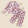imageKuriozud Toddler Baby Girl Halloween Pajamas Set Little Girl Pumpkin Long Sleeve Lapel TopsRuffled Pants Sleepwear NightwearPurple Ghostflowers