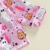 imageKuriozud Toddler Baby Girl Halloween Pajamas Set Little Girl Pumpkin Long Sleeve Lapel TopsRuffled Pants Sleepwear NightwearPurple Pumpkin Ghost