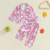 imageKuriozud Toddler Baby Girl Halloween Pajamas Set Little Girl Pumpkin Long Sleeve Lapel TopsRuffled Pants Sleepwear NightwearPurple Pumpkin Ghost