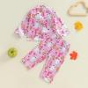 imageKuriozud Toddler Baby Girl Halloween Pajamas Set Little Girl Pumpkin Long Sleeve Lapel TopsRuffled Pants Sleepwear NightwearPurple Pumpkin Ghost