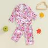 imageKuriozud Toddler Baby Girl Halloween Pajamas Set Little Girl Pumpkin Long Sleeve Lapel TopsRuffled Pants Sleepwear NightwearPurple Pumpkin Ghost