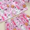 imageKuriozud Toddler Baby Girl Halloween Pajamas Set Little Girl Pumpkin Long Sleeve Lapel TopsRuffled Pants Sleepwear NightwearPurple Pumpkin Ghost